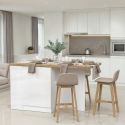 Ilot de cuisine 160cm avec angle laqué blanc plateau aspect bois finition Cadiz - ALVA