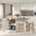 Ilot de cuisine 160cm avec angle laqué blanc plateau aspect bois finition Cadiz - ALVA