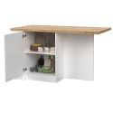 Ilot de cuisine 160cm avec angle laqué blanc plateau aspect bois finition Cadiz - ALVA