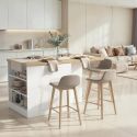 Ilot de cuisine 160cm avec angle laqué blanc plateau aspect bois finition Cadiz - ALVA