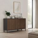 Buffet 3 portes gris lave et aspect bois relief effet tasseaux pieds métal - TICORIA