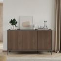 Buffet 3 portes gris lave et aspect bois relief effet tasseaux pieds métal - TICORIA