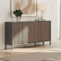 Buffet 3 portes gris lave et aspect bois relief effet tasseaux pieds métal - TICORIA