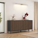 Buffet 4 portes gris lave et aspect bois relief effet tasseaux pieds métal - TICORIA