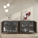 Buffet 4 portes gris lave et aspect bois relief effet tasseaux pieds métal - TICORIA