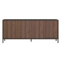 Buffet 4 portes gris lave et aspect bois relief effet tasseaux pieds métal - TICORIA