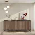Buffet 4 portes gris lave et aspect bois relief effet tasseaux pieds métal - TICORIA