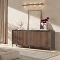 Buffet 4 portes gris lave et aspect bois relief effet tasseaux pieds métal - TICORIA