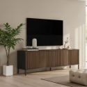 Meuble TV gris lave et aspect bois relief effet tasseaux pieds métal - TICORIA