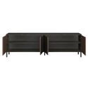 Meuble TV gris lave et aspect bois relief effet tasseaux pieds métal - TICORIA
