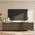 Meuble TV gris lave et aspect bois relief effet tasseaux pieds métal - TICORIA