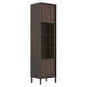Vitrine 1 porte gris lave et aspect bois relief effet tasseaux pieds métal - TICORIA