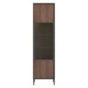 Vitrine 1 porte gris lave et aspect bois relief effet tasseaux pieds métal - TICORIA