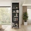 Vitrine 1 porte gris lave et aspect bois relief effet tasseaux pieds métal - TICORIA