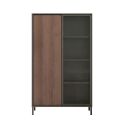 Vitrine 2 portes gris lave et aspect bois relief effet tasseaux pieds métal - TICORIA