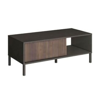 Table basse gris lave et aspect bois relief effet tasseaux pieds métal - TICORIA