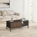 Table basse gris lave et aspect bois relief effet tasseaux pieds métal - TICORIA