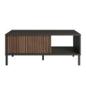Table basse gris lave et aspect bois relief effet tasseaux pieds métal - TICORIA