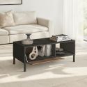 Table basse gris lave et aspect bois relief effet tasseaux pieds métal - TICORIA