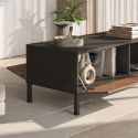 Table basse gris lave et aspect bois relief effet tasseaux pieds métal - TICORIA