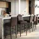TONY - Lot de 4 Tabourets Wengé et Assise Simili Cuir Marron Foncé