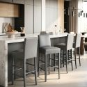 TONY - Lot de 4 Tabourets Laqués Gris et Assise Simili Cuir Gris