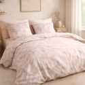 Parure housse de couette 240x220cm + 2 taies motif feuilles rose poudré 100% coton - LIXIA