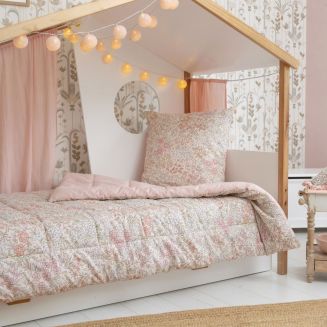Couette imprimée 140x200cm + 1 taie d'oreiller 63x63cm rose motifs floral- MARJOLAINE