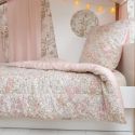 Couette imprimée 140x200cm + 1 taie d'oreiller 63x63cm rose motifs floral- MARJOLAINE