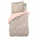 Parure de lit 140x200cm + 1 taie d'oreiller 63x63cm rose motifs floral- MARJOLAINE