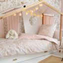 Parure de lit 140x200cm + 1 taie d'oreiller 63x63cm rose motifs floral- MARJOLAINE