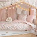 Parure de lit 200x200cm + 2 taies d'oreiller 63x63cm rose motifs floral - MARJOLAINE