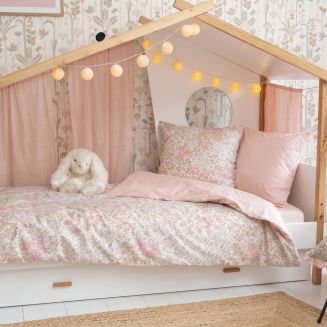 Parure de lit 200x200cm + 2 taies d'oreiller 63x63cm rose motifs floral - MARJOLAINE