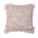 Coussin déhoussable 40x40cm rose motifs floral avec volants - MARJOLAINE