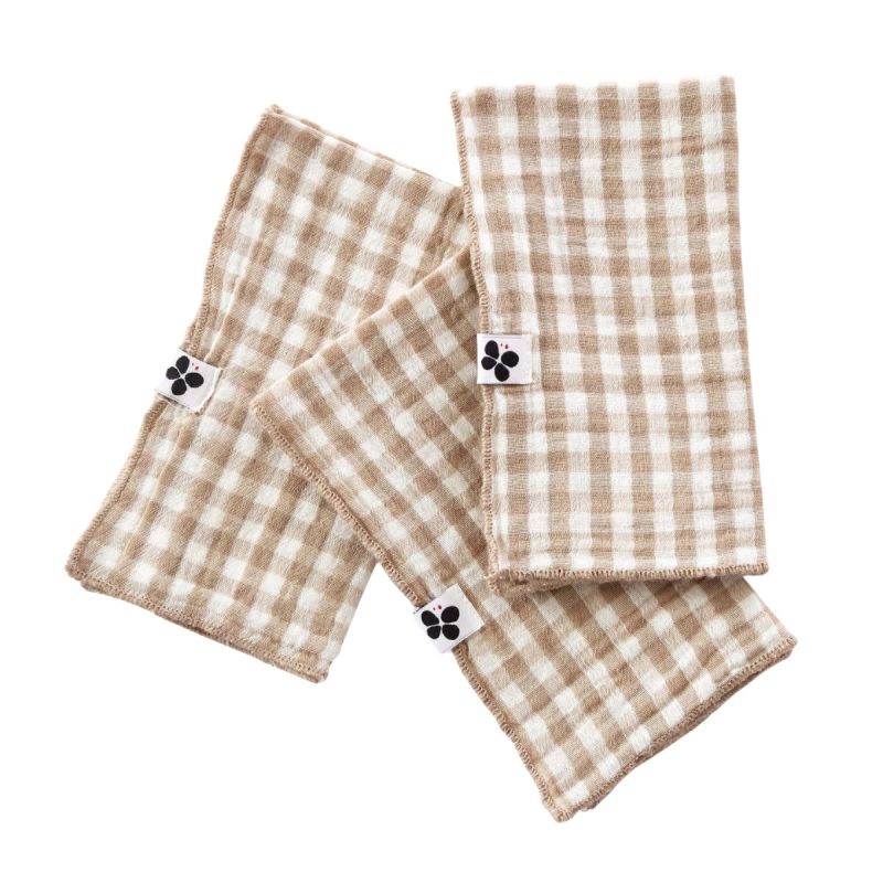Lot de 3 serviettes 40x40cm gaze de coton vichy ficelle - JOEL
