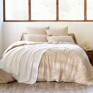 Housse de couette réversible 140x200cm gaze de coton vichy ficelle - JOEL