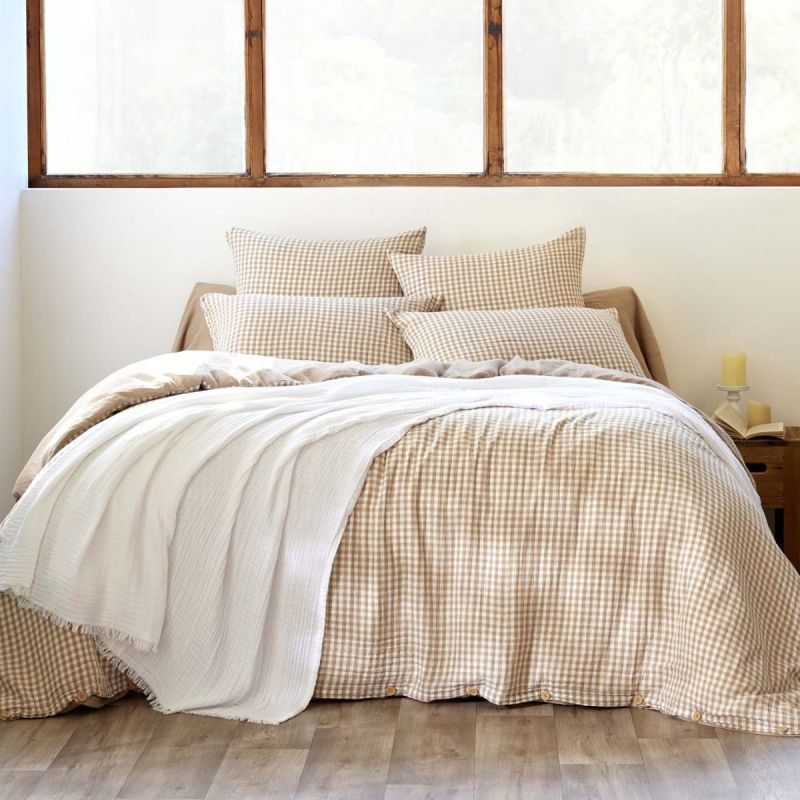 Housse de couette réversible 200x200cm gaze de coton vichy ficelle - JOEL