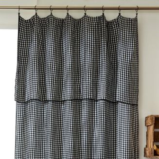 Rideau ajustable 140x300 cm gaze de coton vichy truffe + 8 Anneaux Pince - JOEL