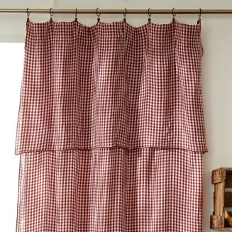 Rideau ajustable 140x300 cm gaze de coton vichy terracotta + 8 Anneaux Pince - JOEL