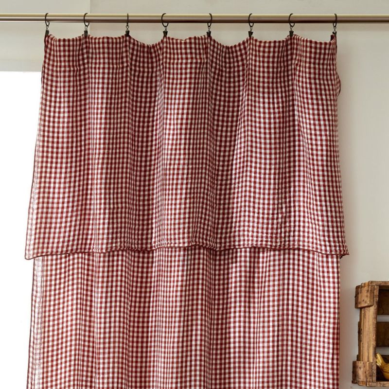 Rideau ajustable 140x300 cm gaze de coton vichy terracotta + 8 Anneaux Pince - JOEL