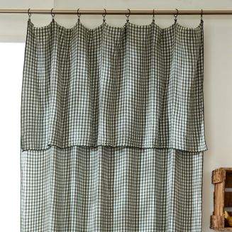 Rideau ajustable 140x300 cm gaze de coton vichy romarin + 8 Anneaux Pince - JOEL