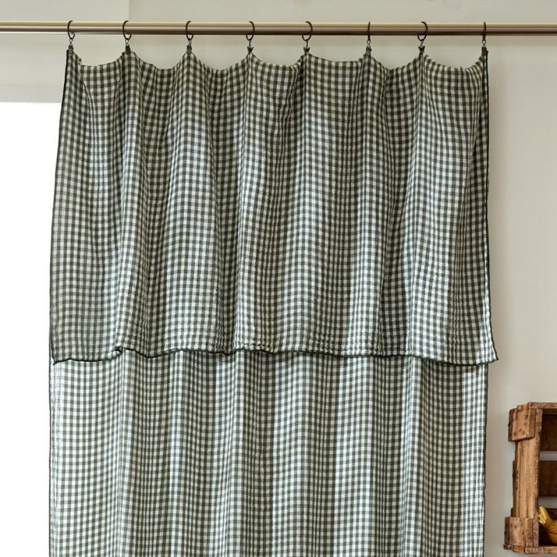 Rideau ajustable 140x300 cm gaze de coton vichy romarin + 8 Anneaux Pince - JOEL