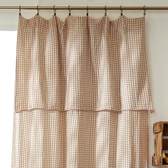 Rideau ajustable 140x300 cm gaze de coton vichy ficelle + 8 Anneaux Pince - JOEL