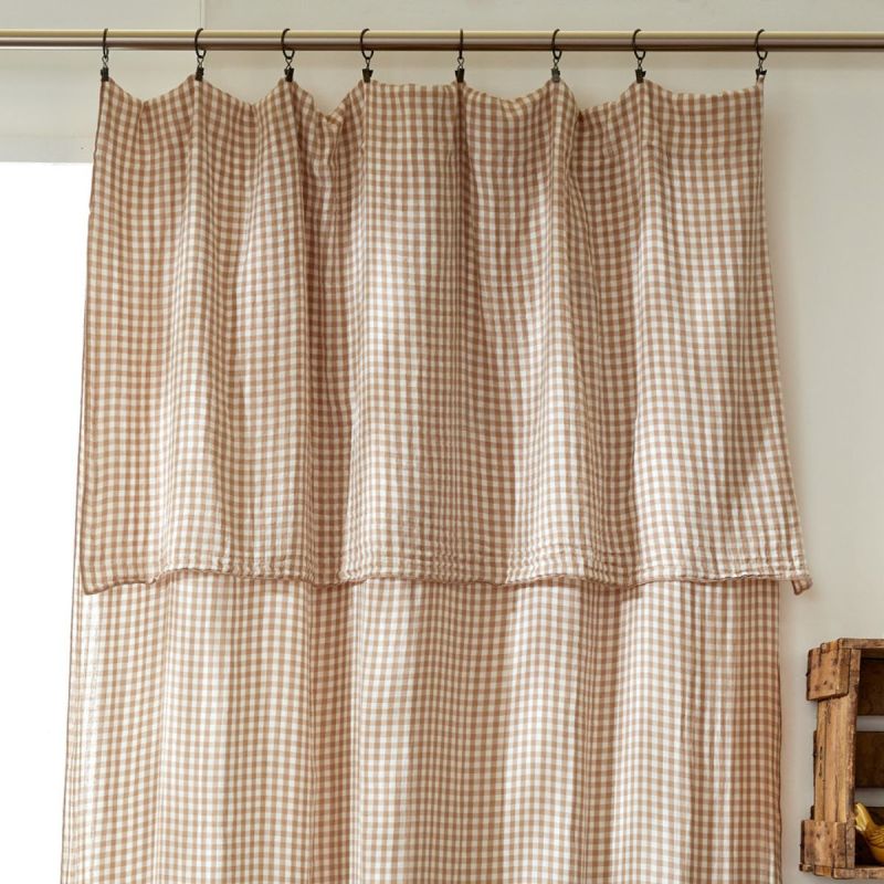 Rideau ajustable 140x300 cm gaze de coton vichy ficelle + 8 Anneaux Pince - JOEL