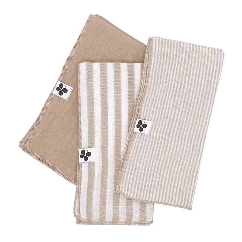 Lot de 3 serviettes 40x40cm gaze de coton rayé beige - ROMELIA