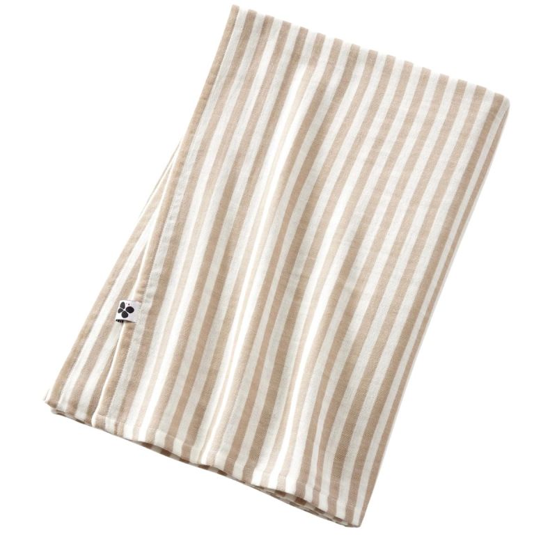 Nappe rectangulaire 150x250cm gaze de coton rayé beige - ROMELIA