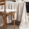 Nappe rectangulaire 150x250cm gaze de coton rayé beige - ROMELIA