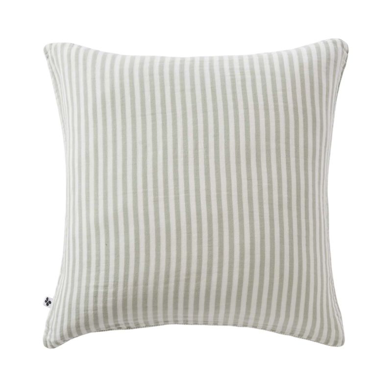 Taie d'oreiller 60x60cm gaze de coton tissé rayé eucalyptus - ROMELIA