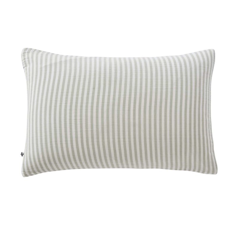 Taie d'oreiller 50x70cm gaze de coton tissé rayé eucalyptus - ROMELIA