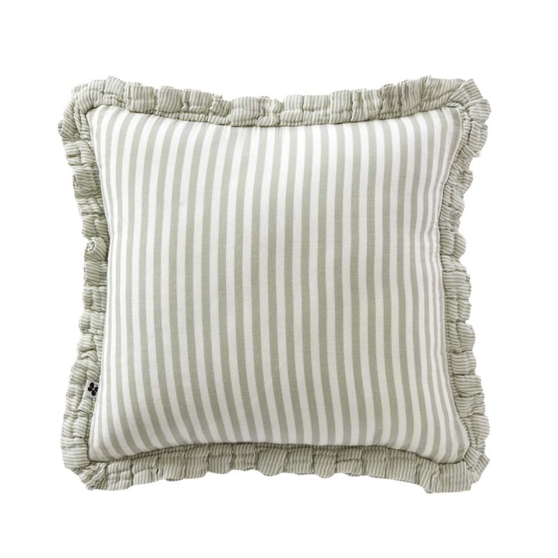 Coussin déhoussable 45x45cm gaze de coton tissé rayé eucalyptus - ROMELIA